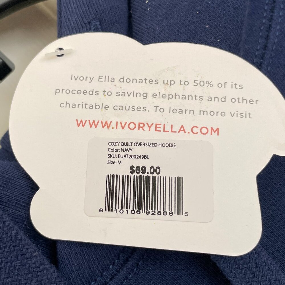 NEW Ivory Ella Womens Cozy Quilt Elephant Oversized Hoodie Sweatshirt NWT M Navy - Picture 8 of 10